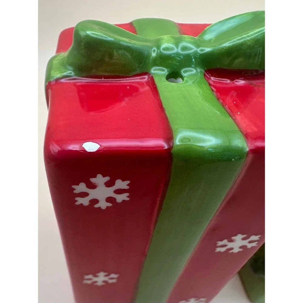 Vintage Ceramic Christmas Present Salt and Pepper Shakers Holiday Gift Box Set